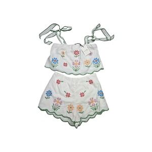 Amable By Mable In Bloom Embroidered Shorts Set Cross Stitch Floral Size Small